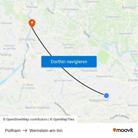 Pollham to Wernstein am Inn map