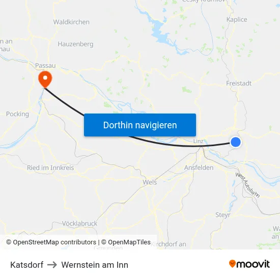 Katsdorf to Wernstein am Inn map