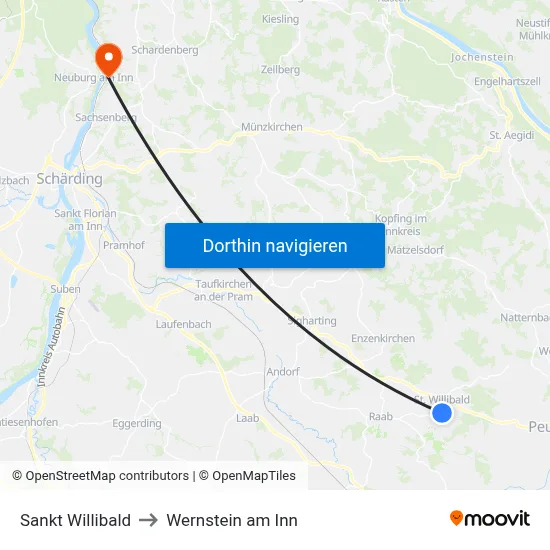 Sankt Willibald to Wernstein am Inn map