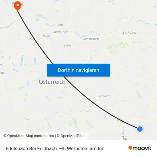 Edelsbach Bei Feldbach to Wernstein am Inn map