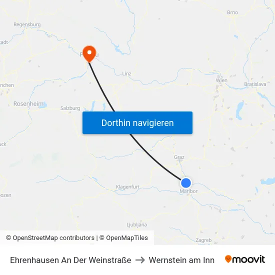 Ehrenhausen An Der Weinstraße to Wernstein am Inn map