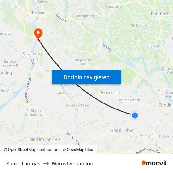 Sankt Thomas to Wernstein am Inn map