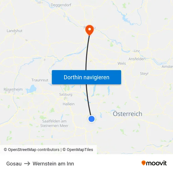 Gosau to Wernstein am Inn map
