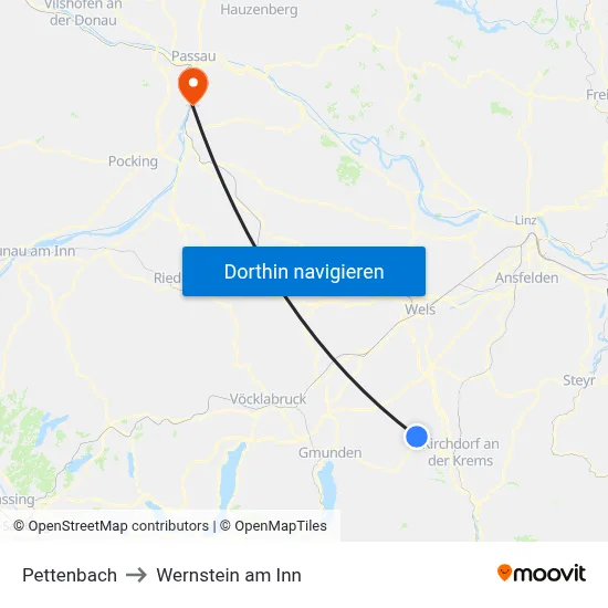 Pettenbach to Wernstein am Inn map