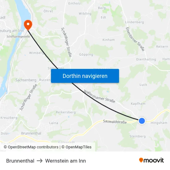 Brunnenthal to Wernstein am Inn map
