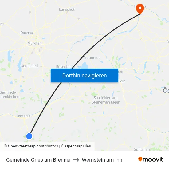 Gemeinde Gries am Brenner to Wernstein am Inn map
