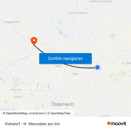 Viehdorf to Wernstein am Inn map