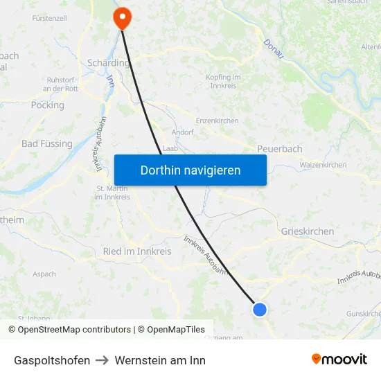 Gaspoltshofen to Wernstein am Inn map