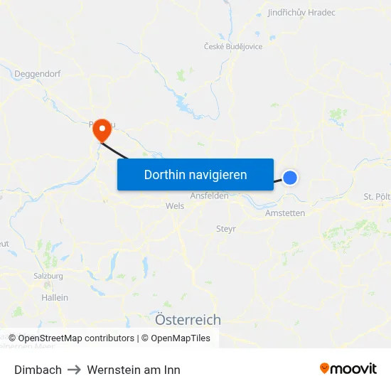 Dimbach to Wernstein am Inn map