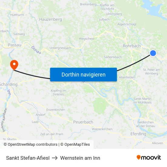 Sankt Stefan-Afiesl to Wernstein am Inn map