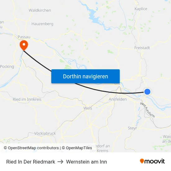 Ried In Der Riedmark to Wernstein am Inn map