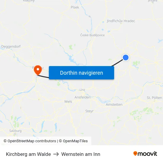 Kirchberg am Walde to Wernstein am Inn map