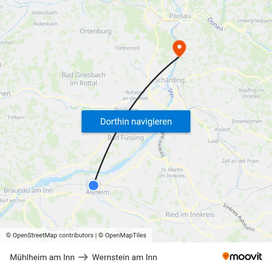 Mühlheim am Inn to Wernstein am Inn map