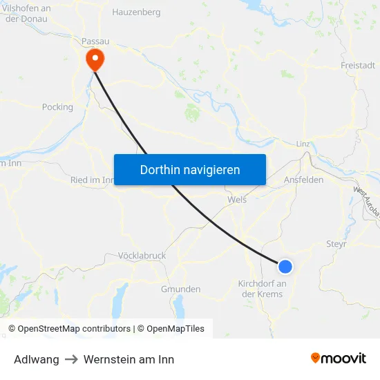 Adlwang to Wernstein am Inn map