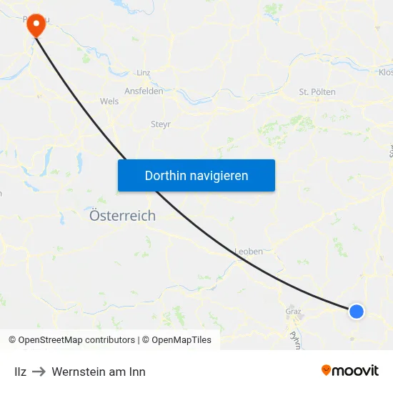 Ilz to Wernstein am Inn map