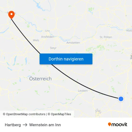 Hartberg to Wernstein am Inn map