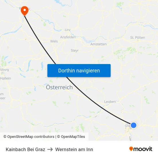 Kainbach Bei Graz to Wernstein am Inn map