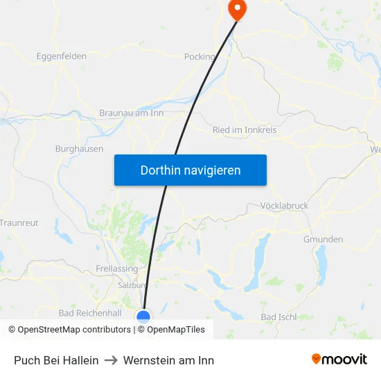 Puch Bei Hallein to Wernstein am Inn map