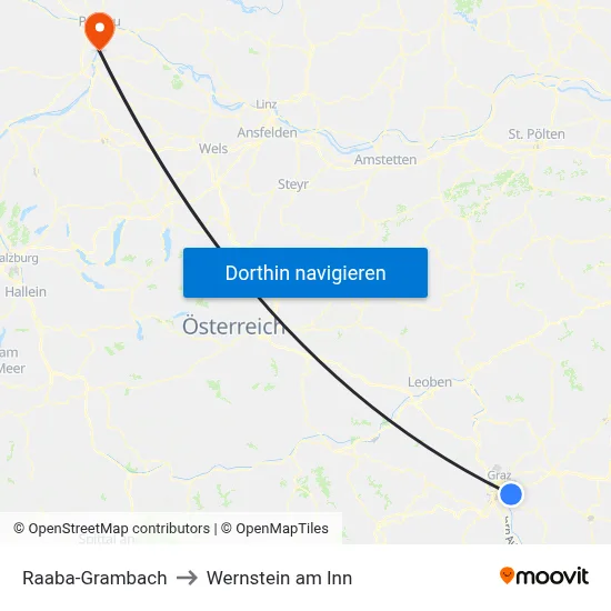 Raaba-Grambach to Wernstein am Inn map