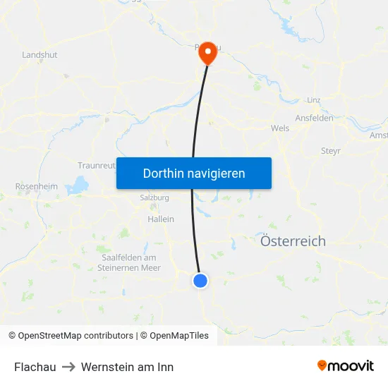 Flachau to Wernstein am Inn map