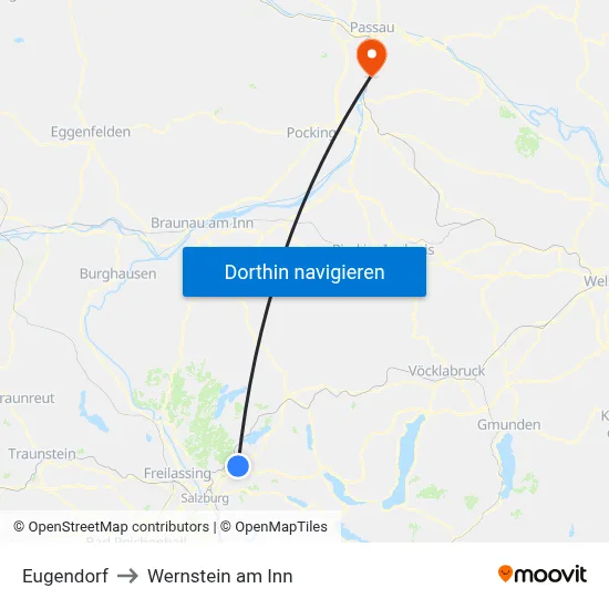 Eugendorf to Wernstein am Inn map