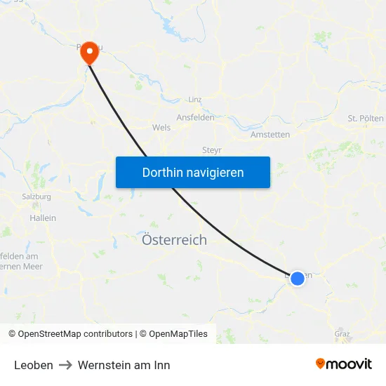 Leoben to Wernstein am Inn map