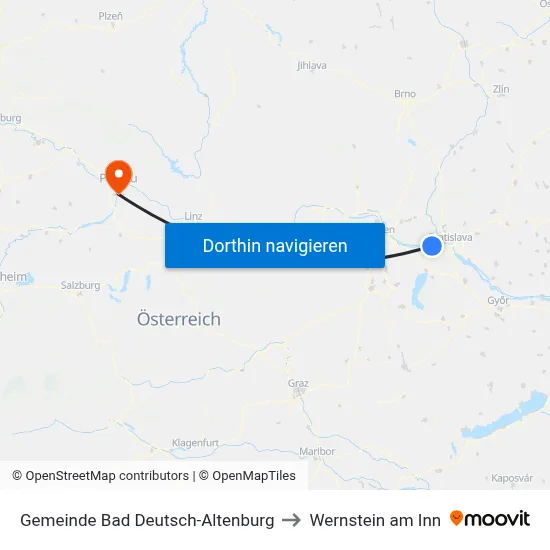 Gemeinde Bad Deutsch-Altenburg to Wernstein am Inn map