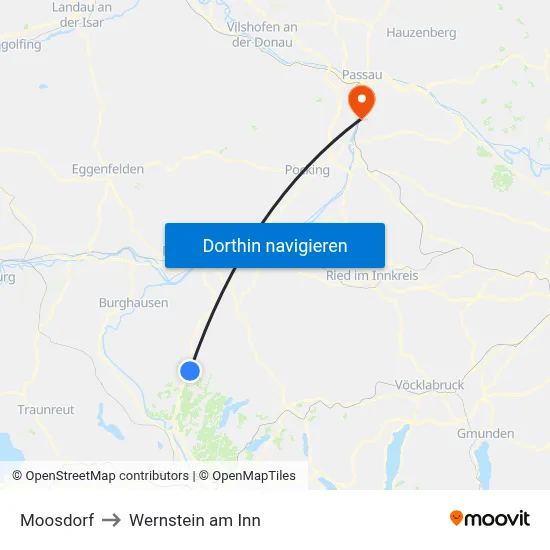 Moosdorf to Wernstein am Inn map