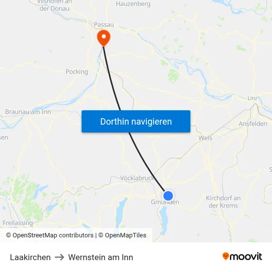 Laakirchen to Wernstein am Inn map