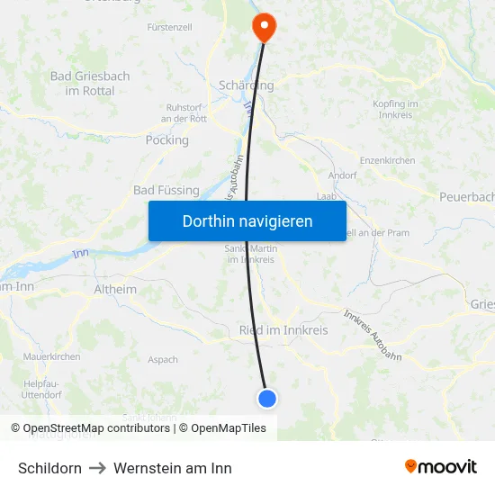 Schildorn to Wernstein am Inn map