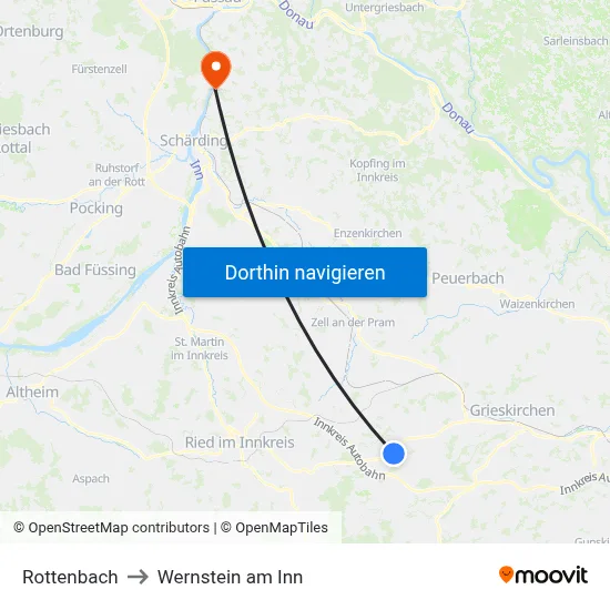 Rottenbach to Wernstein am Inn map
