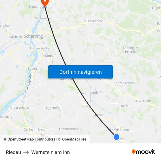Riedau to Wernstein am Inn map