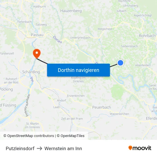 Putzleinsdorf to Wernstein am Inn map
