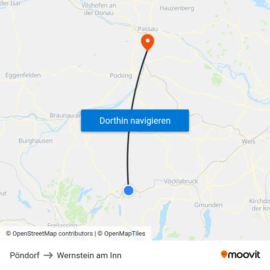 Pöndorf to Wernstein am Inn map