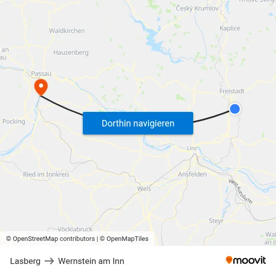 Lasberg to Wernstein am Inn map