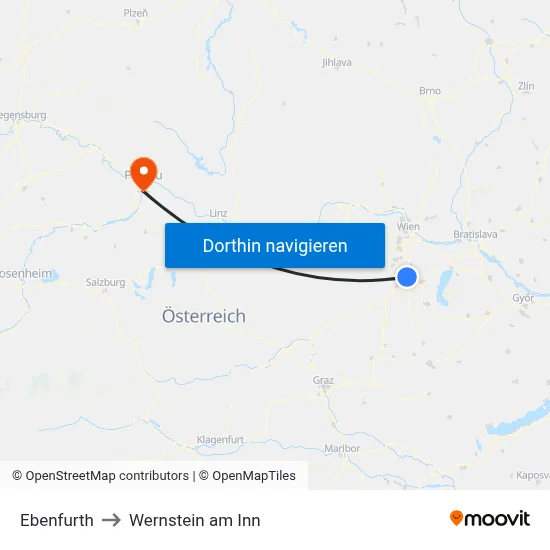 Ebenfurth to Wernstein am Inn map