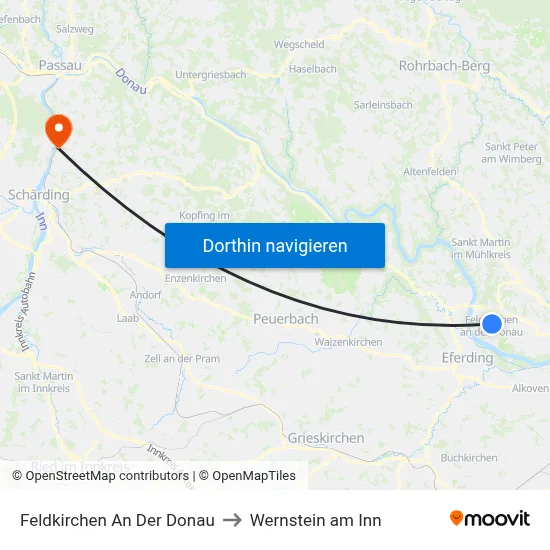 Feldkirchen An Der Donau to Wernstein am Inn map