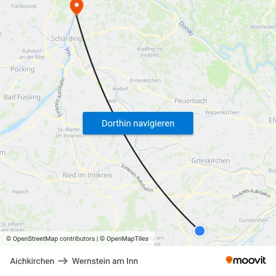 Aichkirchen to Wernstein am Inn map