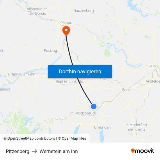Pitzenberg to Wernstein am Inn map