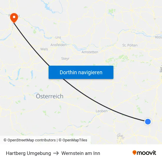 Hartberg Umgebung to Wernstein am Inn map