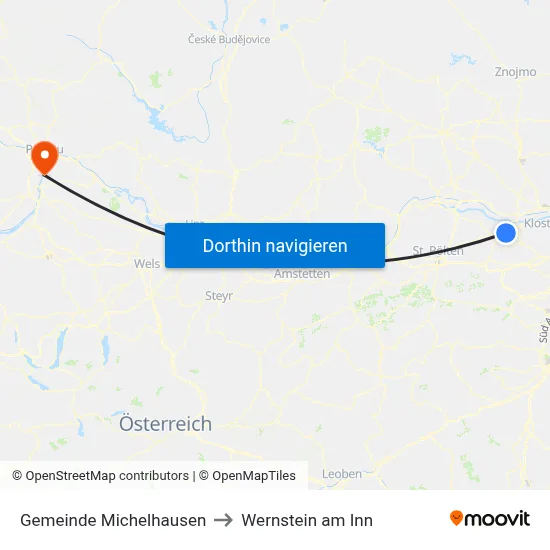 Gemeinde Michelhausen to Wernstein am Inn map
