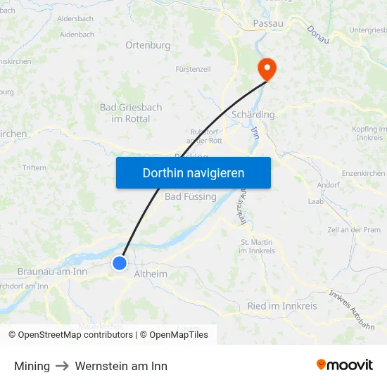 Mining to Wernstein am Inn map