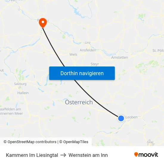 Kammern Im Liesingtal to Wernstein am Inn map