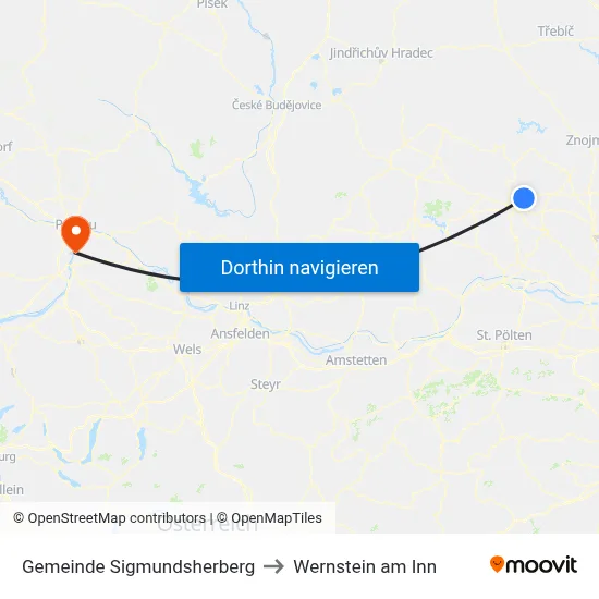 Gemeinde Sigmundsherberg to Wernstein am Inn map