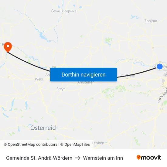 Gemeinde St. Andrä-Wördern to Wernstein am Inn map