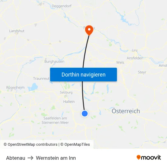 Abtenau to Wernstein am Inn map