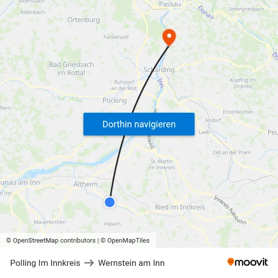 Polling Im Innkreis to Wernstein am Inn map