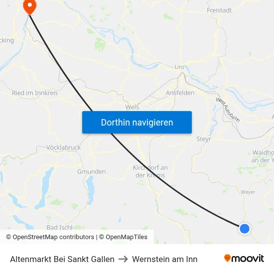 Altenmarkt Bei Sankt Gallen to Wernstein am Inn map