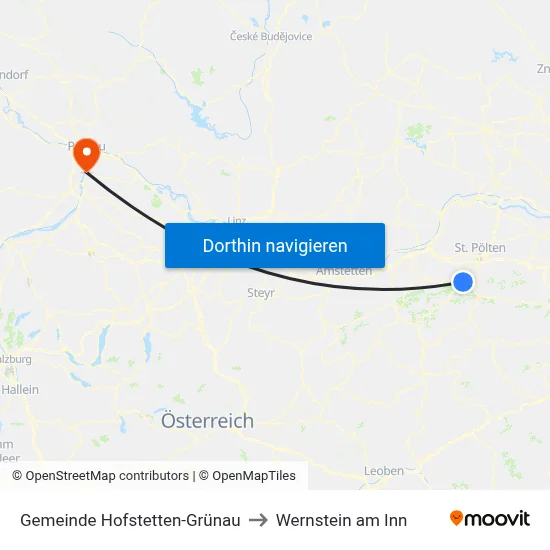Gemeinde Hofstetten-Grünau to Wernstein am Inn map