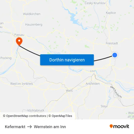 Kefermarkt to Wernstein am Inn map